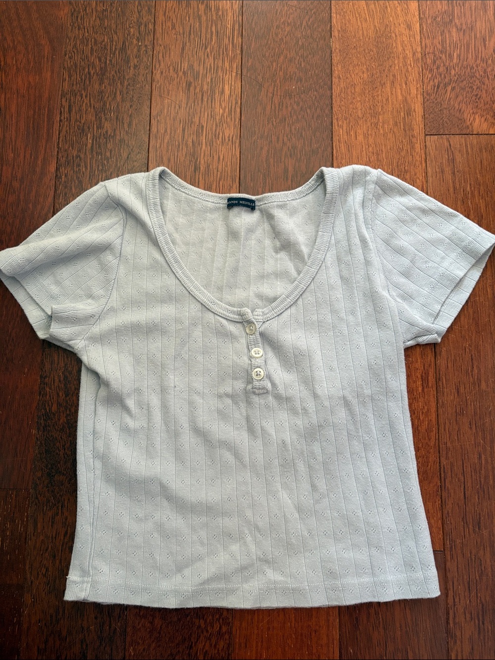 Brandy Melville Light Blue Ribbed Scoop Crop Top with Buttons